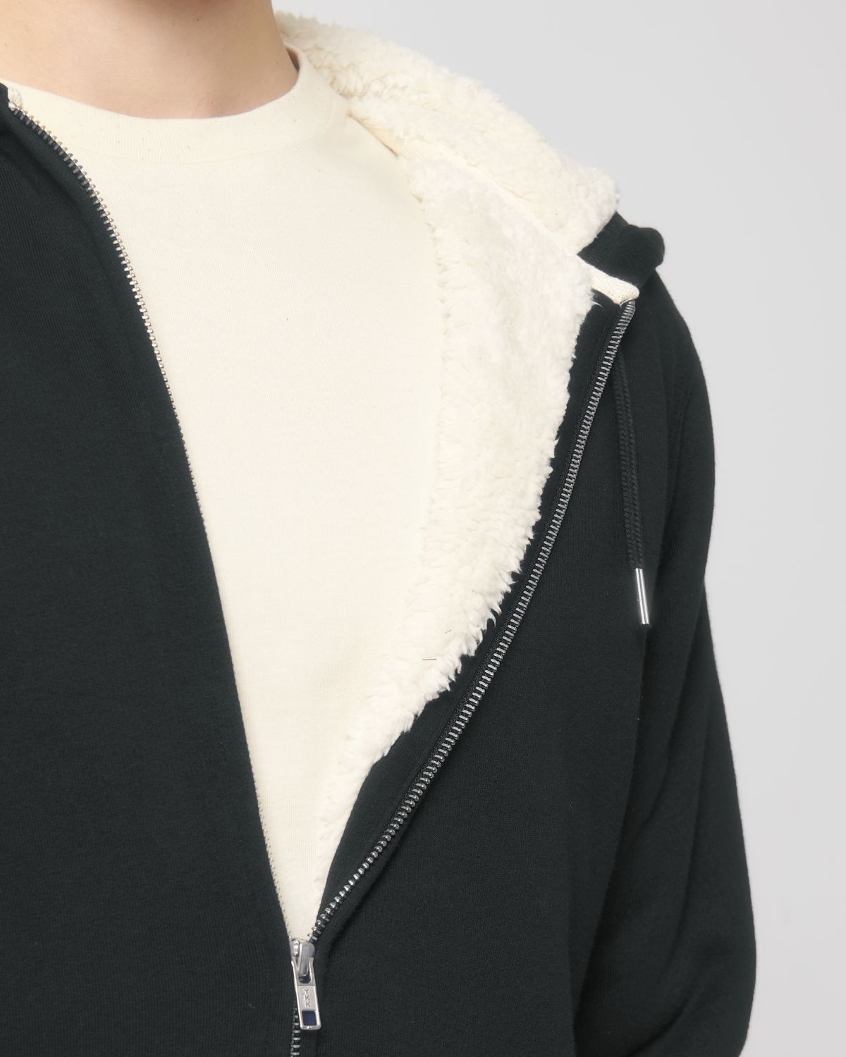 Felpa cappuccio e zip sherpa