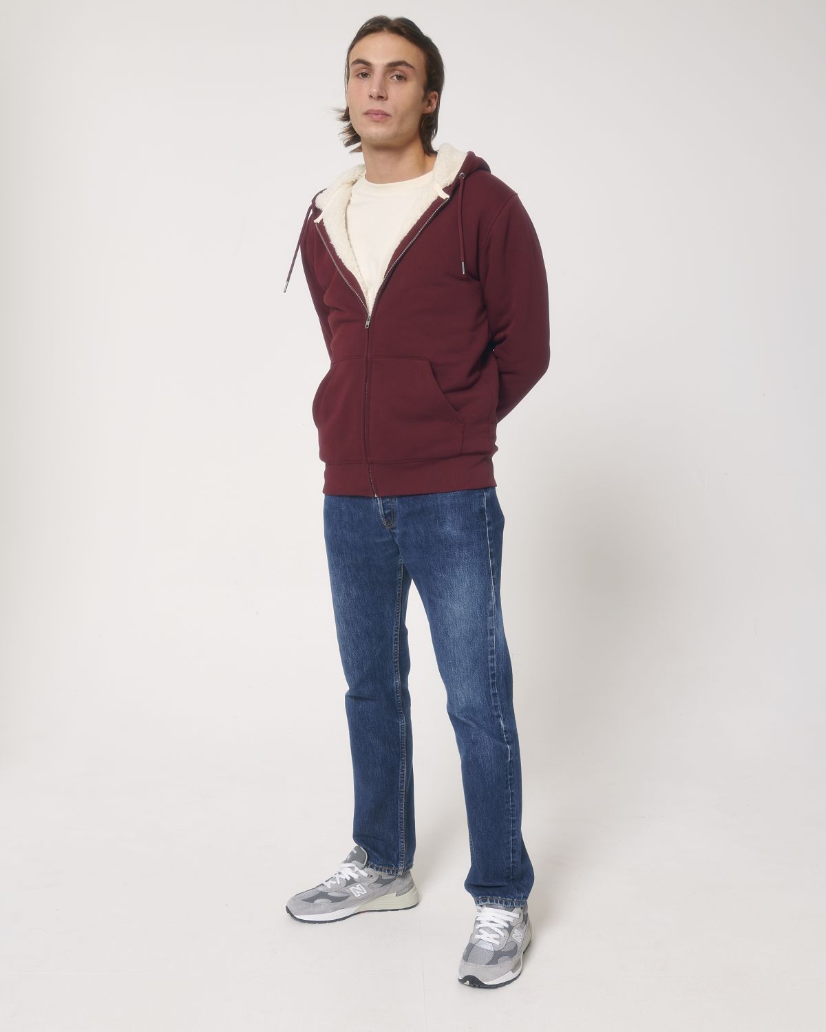 Felpa cappuccio e zip sherpa