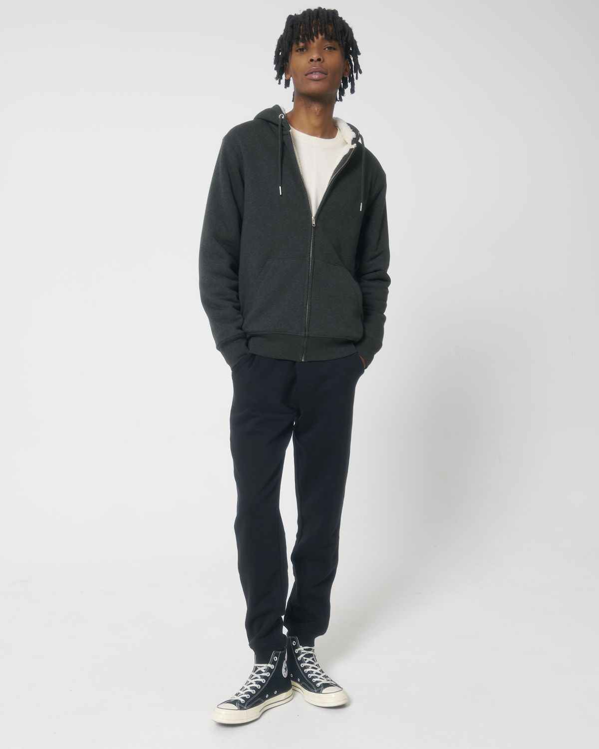Felpa cappuccio e zip sherpa