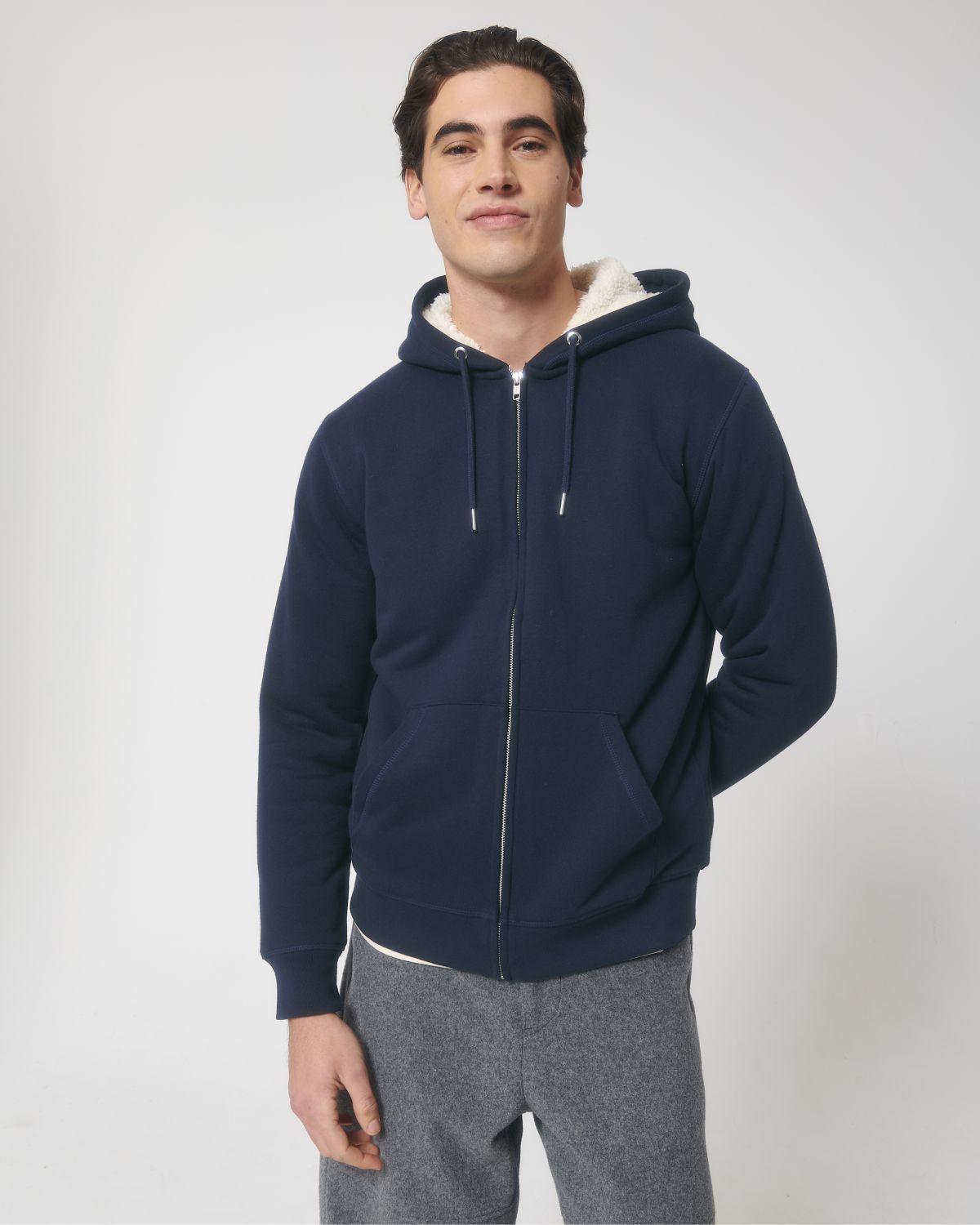 Felpa cappuccio e zip sherpa
