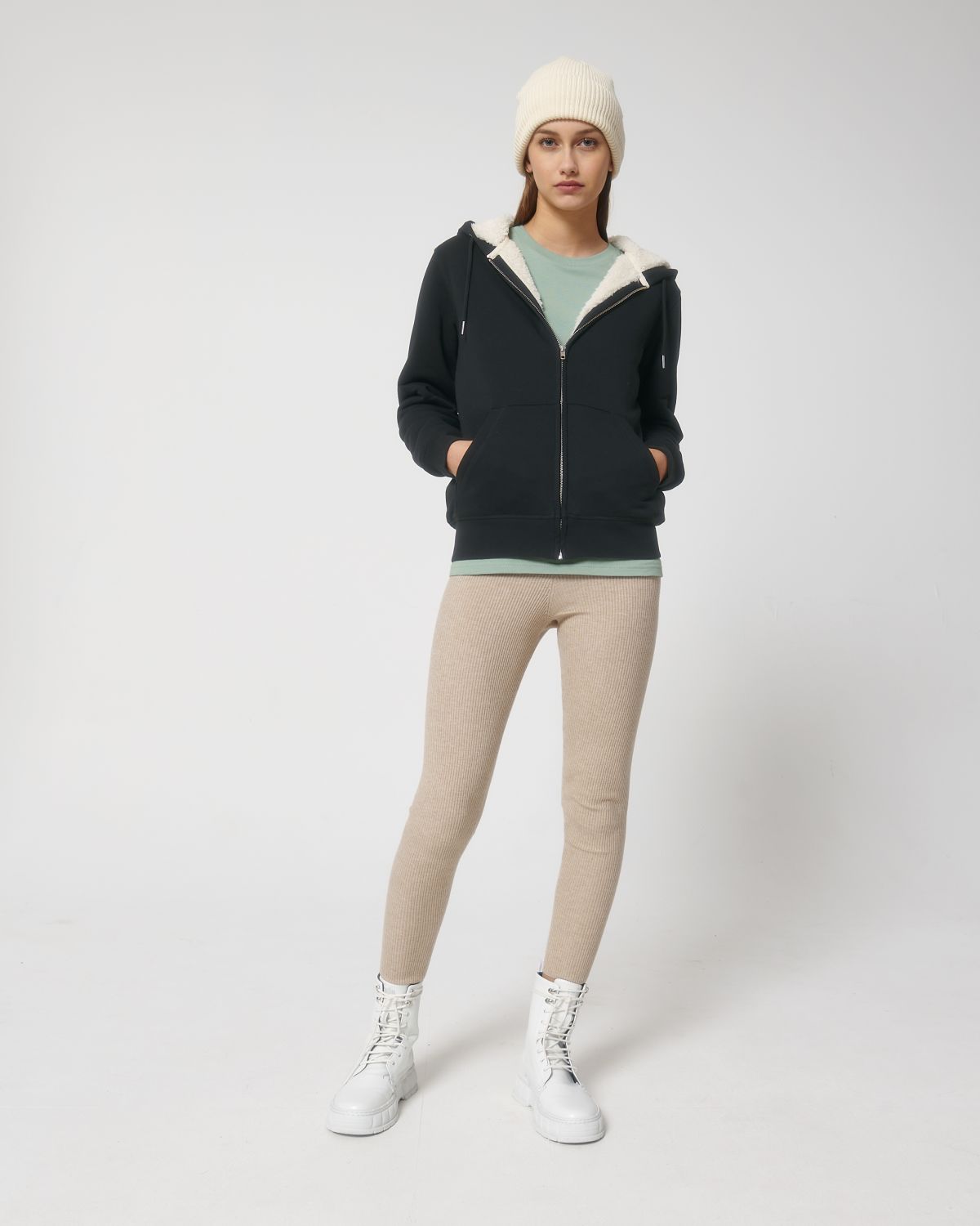 Felpa cappuccio e zip sherpa