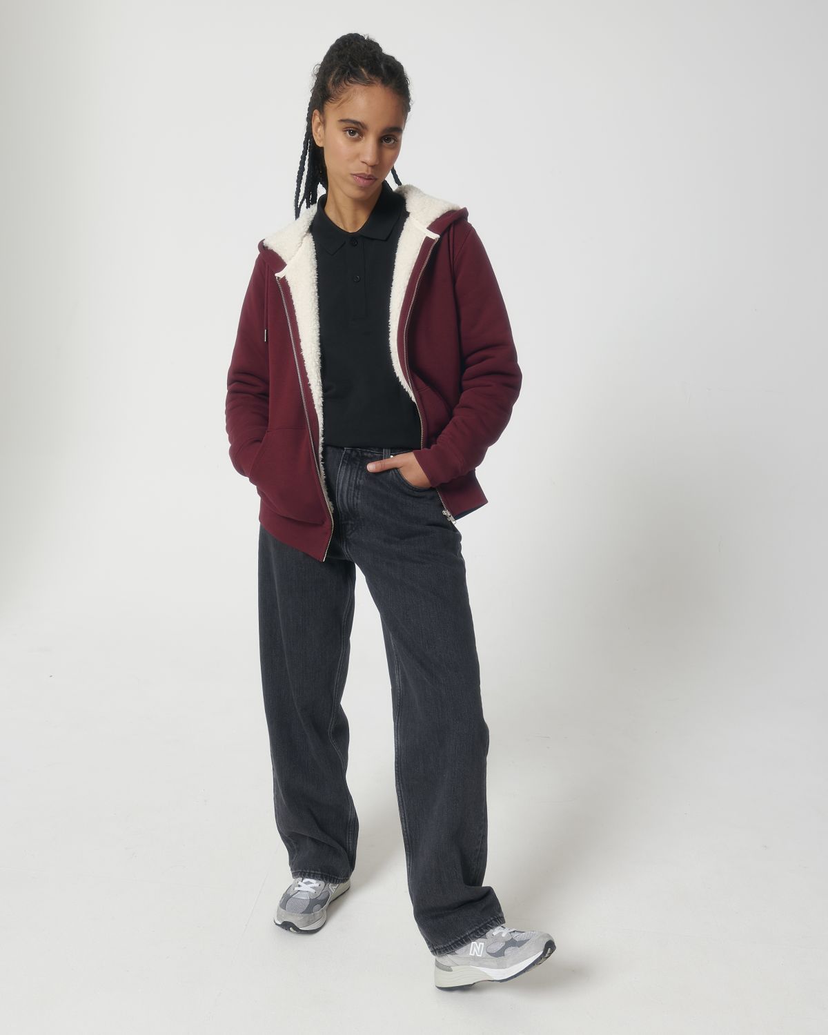 Felpa cappuccio e zip sherpa