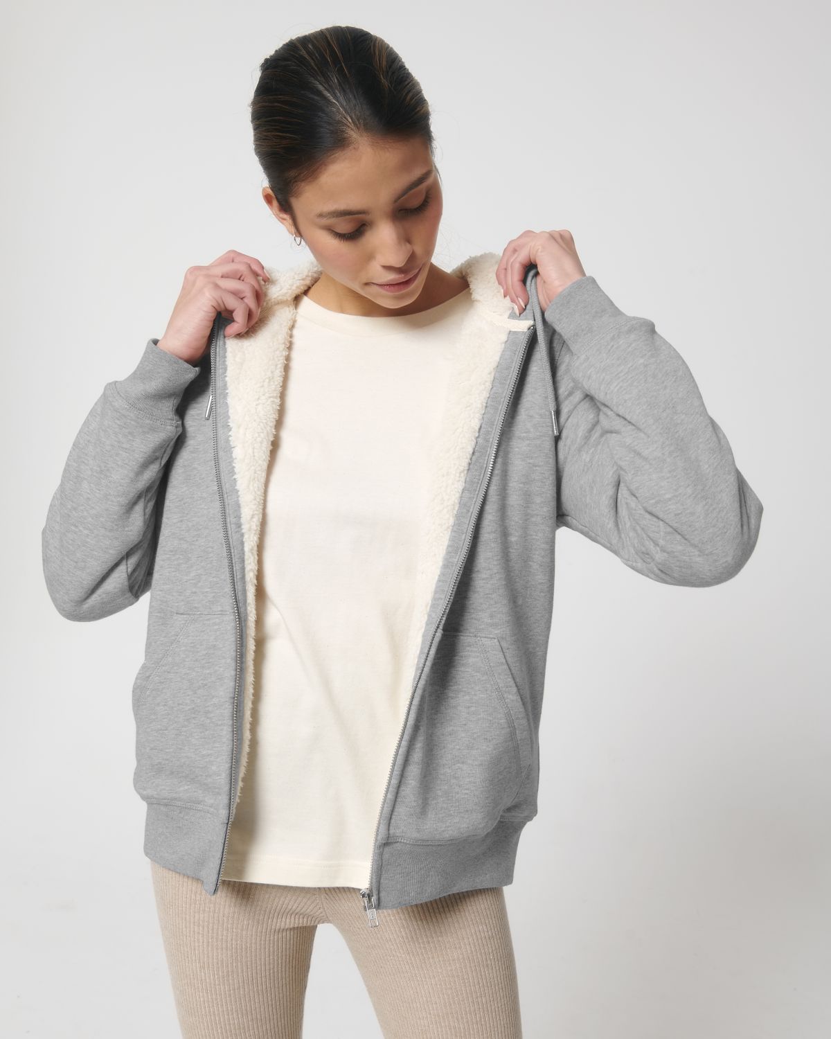 Felpa cappuccio e zip sherpa