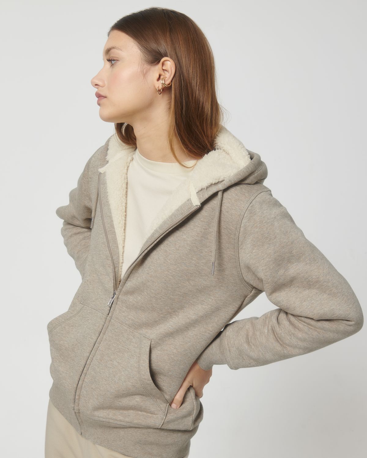 Felpa cappuccio e zip sherpa