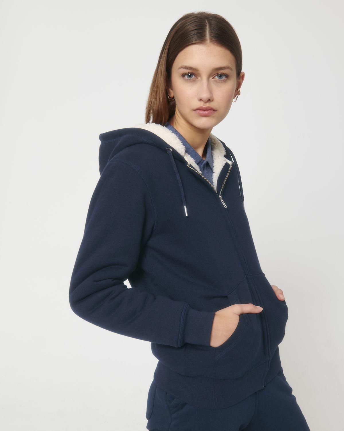 Felpa cappuccio e zip sherpa