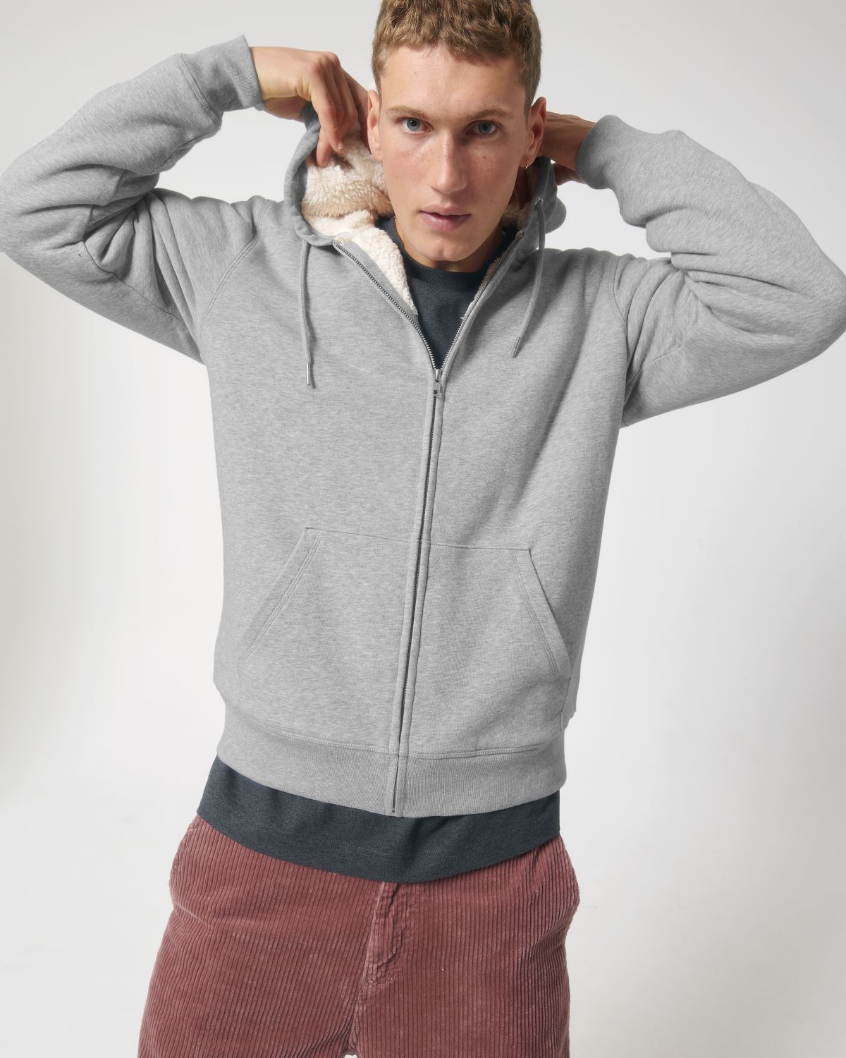Felpa cappuccio e zip sherpa