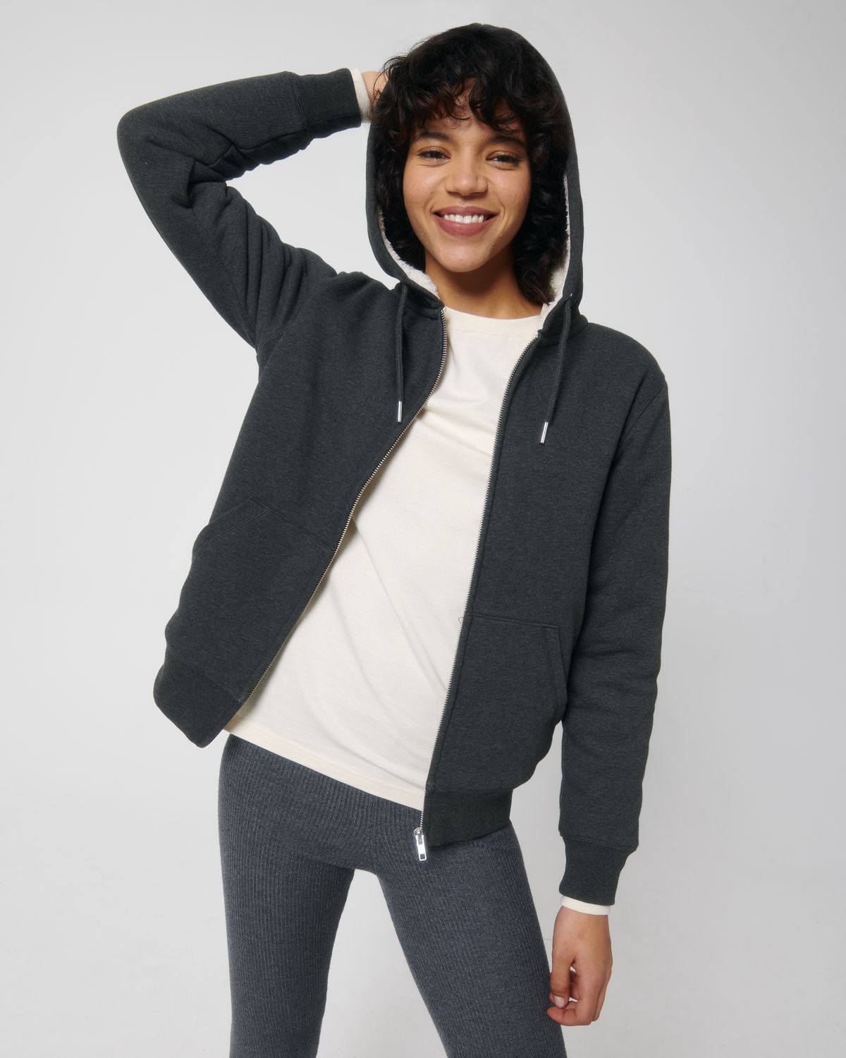 Felpa cappuccio e zip sherpa